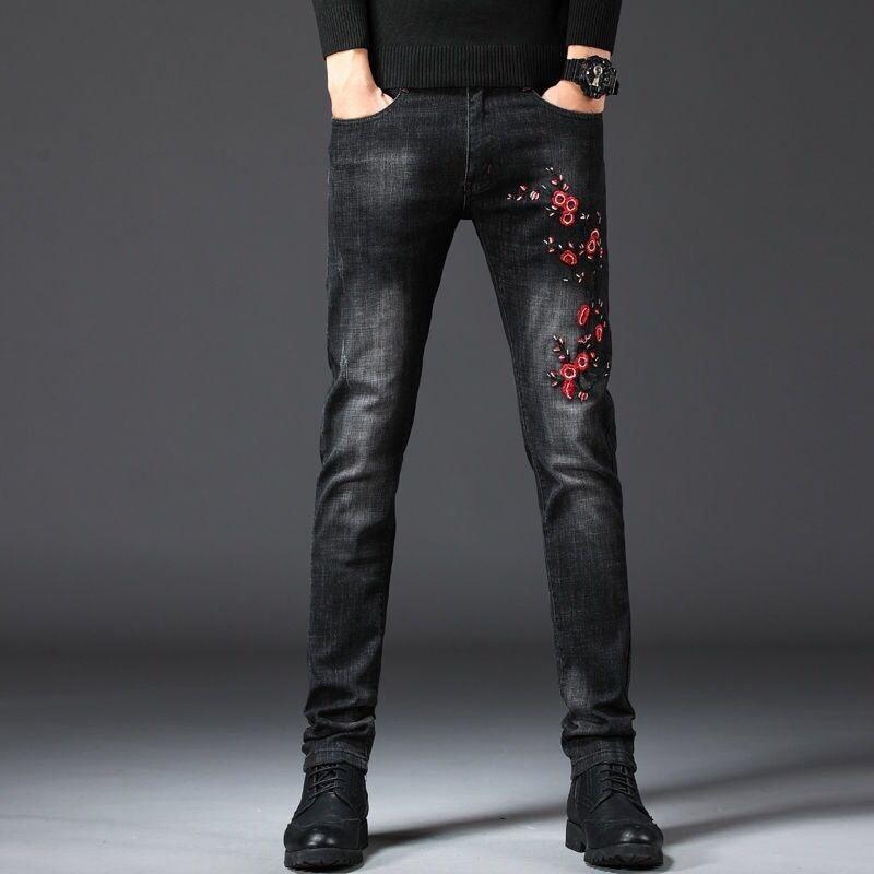 Men’s Dragon Embroidery Slim Fit Jeans - AM APPAREL