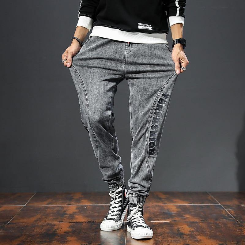 Men's Fashion Elastic Band Loose Fit Jeans - AM APPAREL