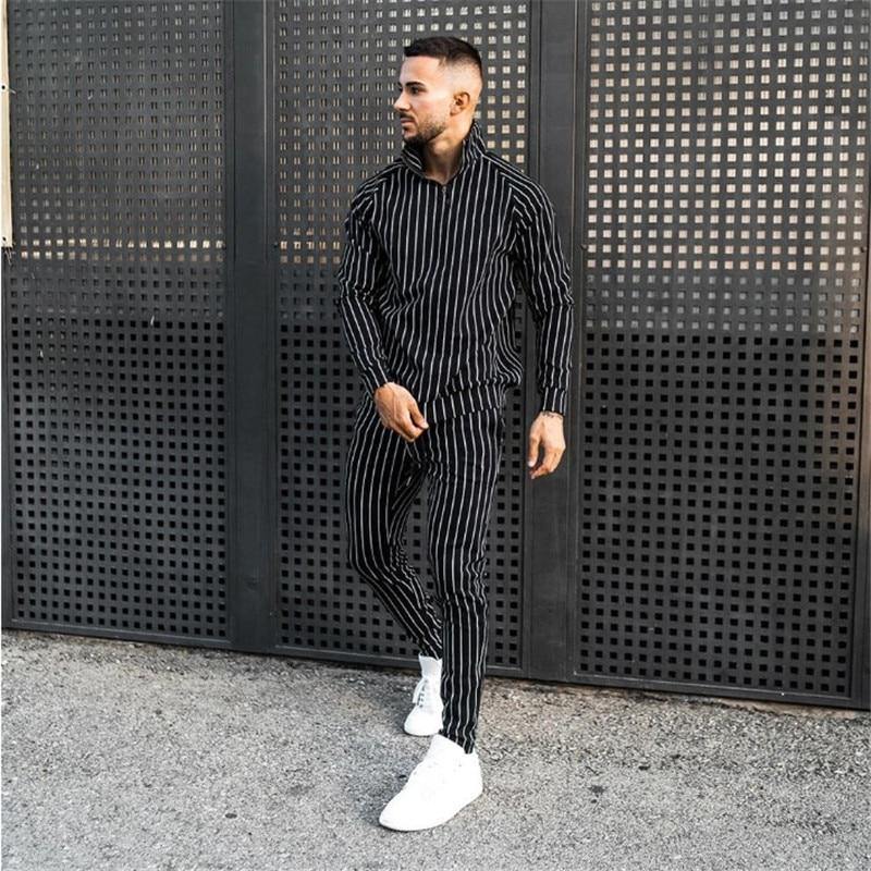 Men's Fashion Spring Casual Striped Suit - AM APPAREL