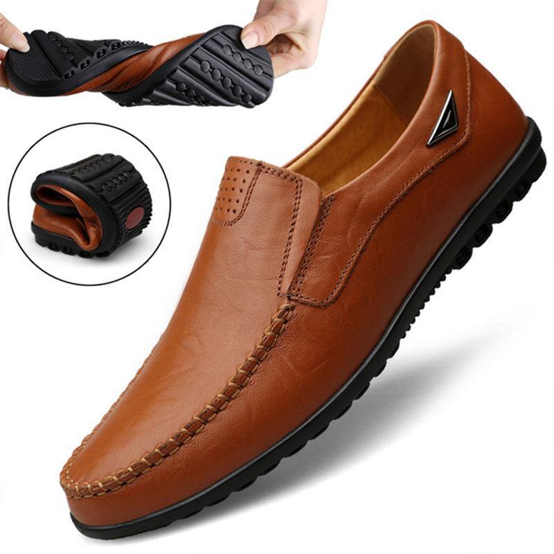 Men's Faux Leather Moccasin Italian Loafers - AM APPAREL