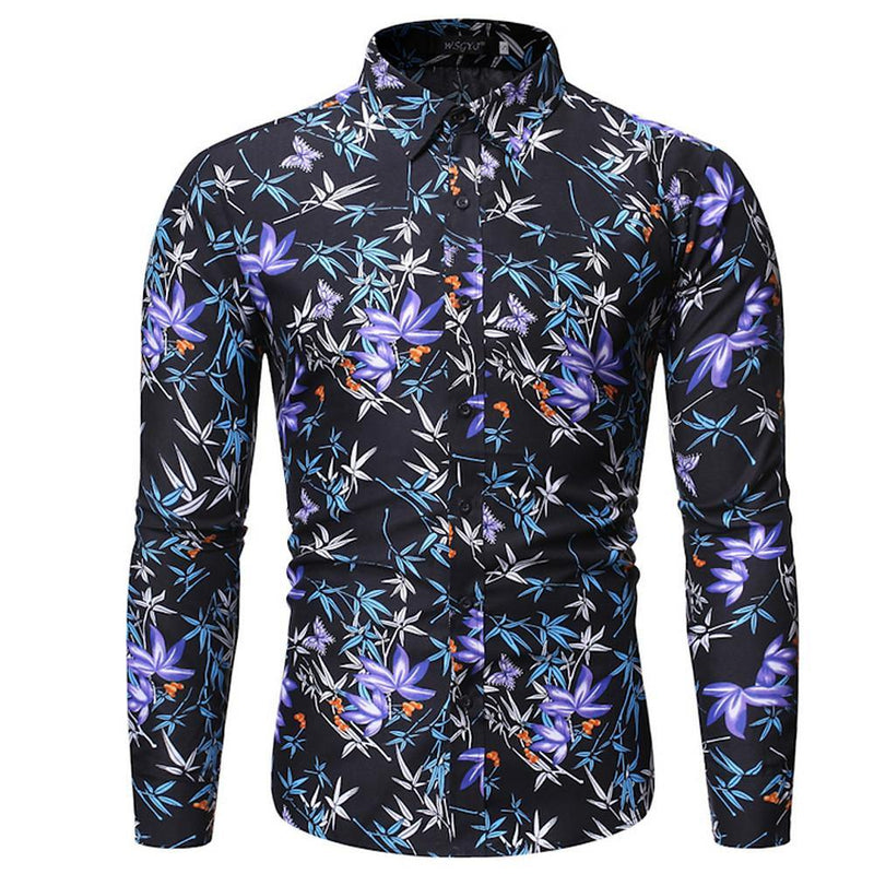 Men's Floral Leaves Printed Light Weight Shirt - AM APPAREL