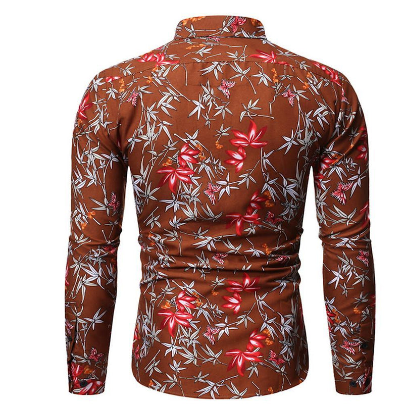 Men's Floral Leaves Printed Light Weight Shirt - AM APPAREL