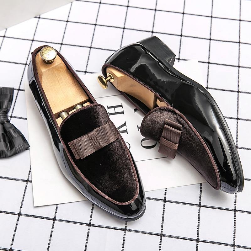 Men's Formal Patent Leather Loafers W/ Bow Tie Details - AM APPAREL