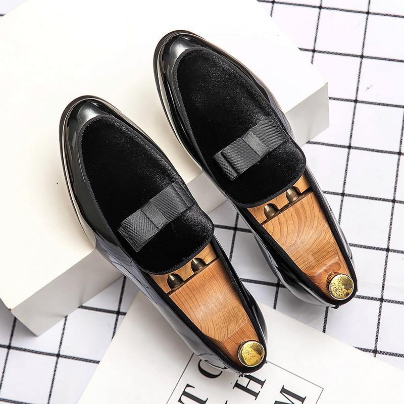 Men's Formal Patent Leather Loafers W/ Bow Tie Details - AM APPAREL