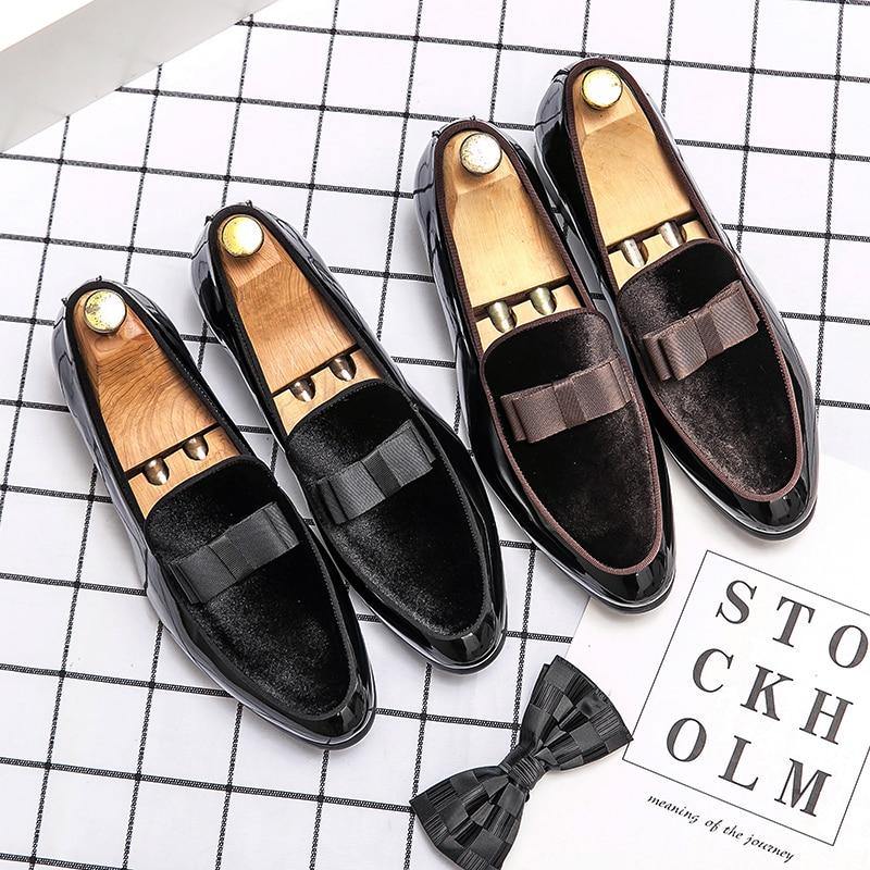 Men's Formal Patent Leather Loafers W/ Bow Tie Details - AM APPAREL