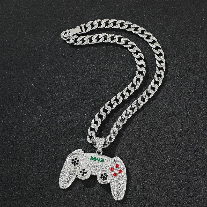 Men's Game Controller Pendant Rhinestone Necklace - AM APPAREL