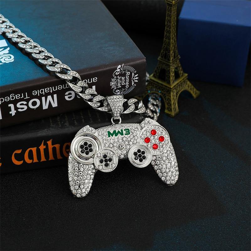 Men's Game Controller Pendant Rhinestone Necklace - AM APPAREL