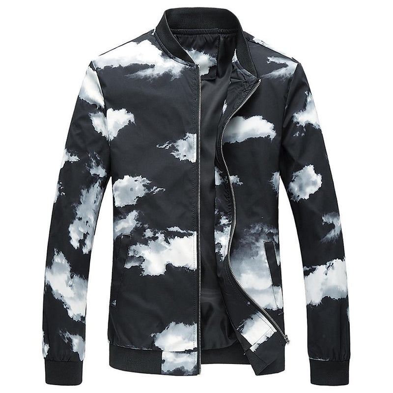 Men's Geometric Printed Zip Polyester Jacket - AM APPAREL