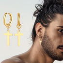 Men's Gold Color Dangling Cross Earrings - AM APPAREL