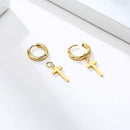 Men's Gold Color Dangling Cross Earrings - AM APPAREL