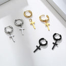 Men's Gold Color Dangling Cross Earrings - AM APPAREL