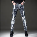 Men's Graffiti Print Patchwork Slim Fit Jeans - AM APPAREL