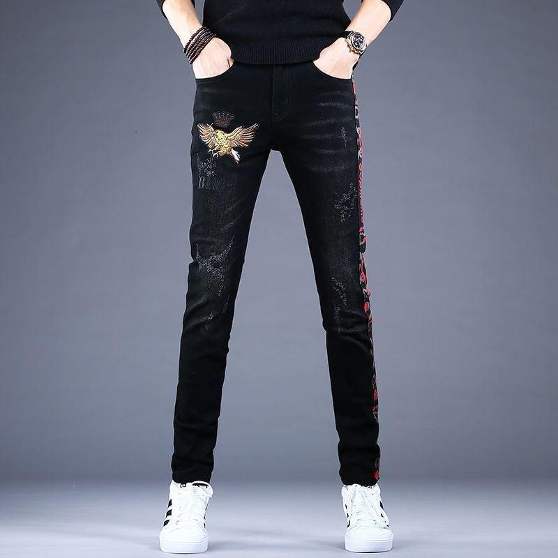 Men’s High Quality Embroidery Stretch Jeans - AM APPAREL