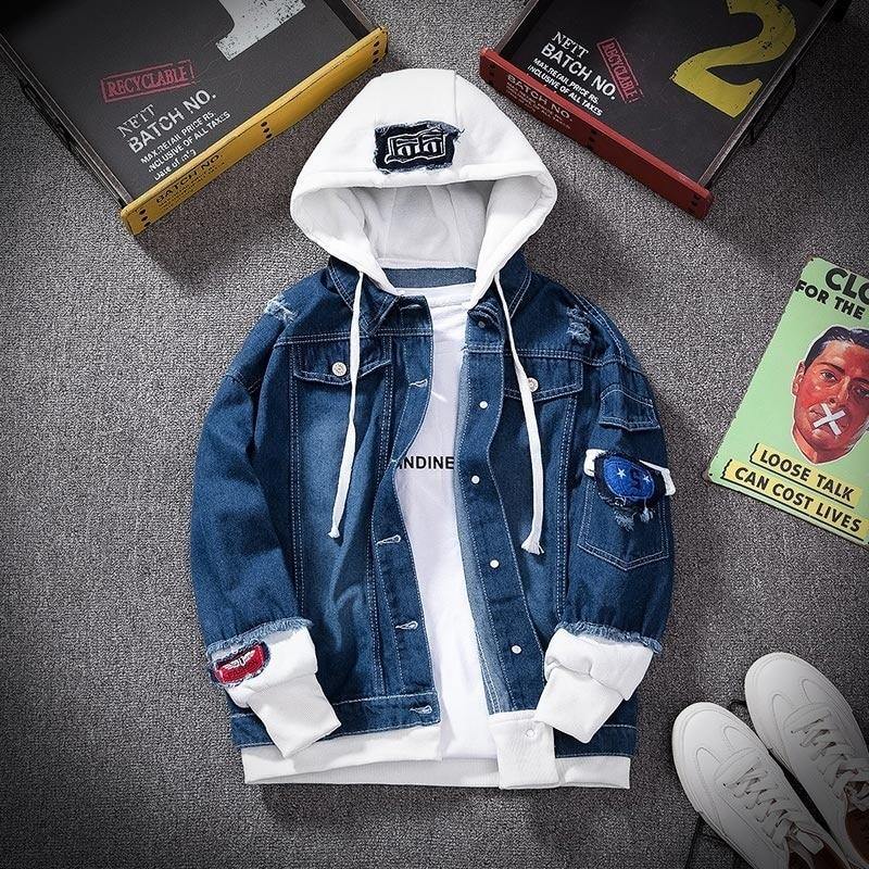 Men's Hooded Denim Streetwear Jeans Jacket - AM APPAREL