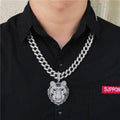 Men's Large Tiger Head Pendant Iced Out Necklace - AM APPAREL