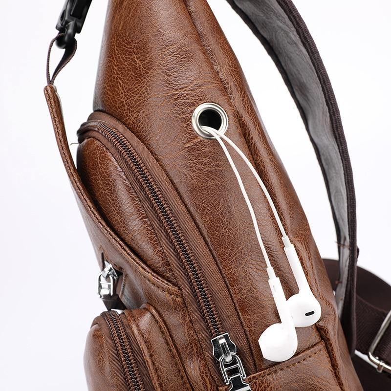 Men's Leather Chest Crossbody Bags - AM APPAREL