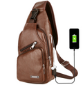 Men's Leather Chest Crossbody Bags - AM APPAREL