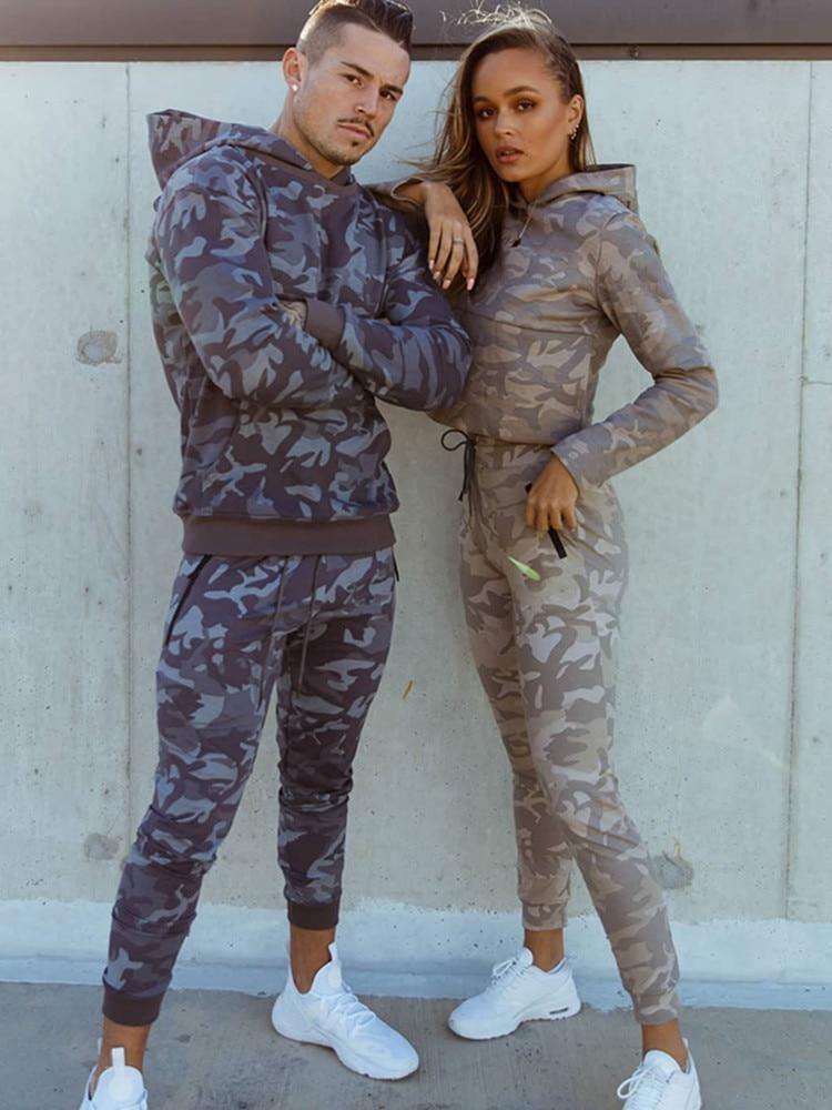 Men's Long Sleeve Camouflage Hooded Tracksuit - AM APPAREL