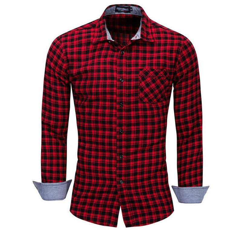 Men's Long Sleeve Regular Fit Plaid Shirt - AM APPAREL