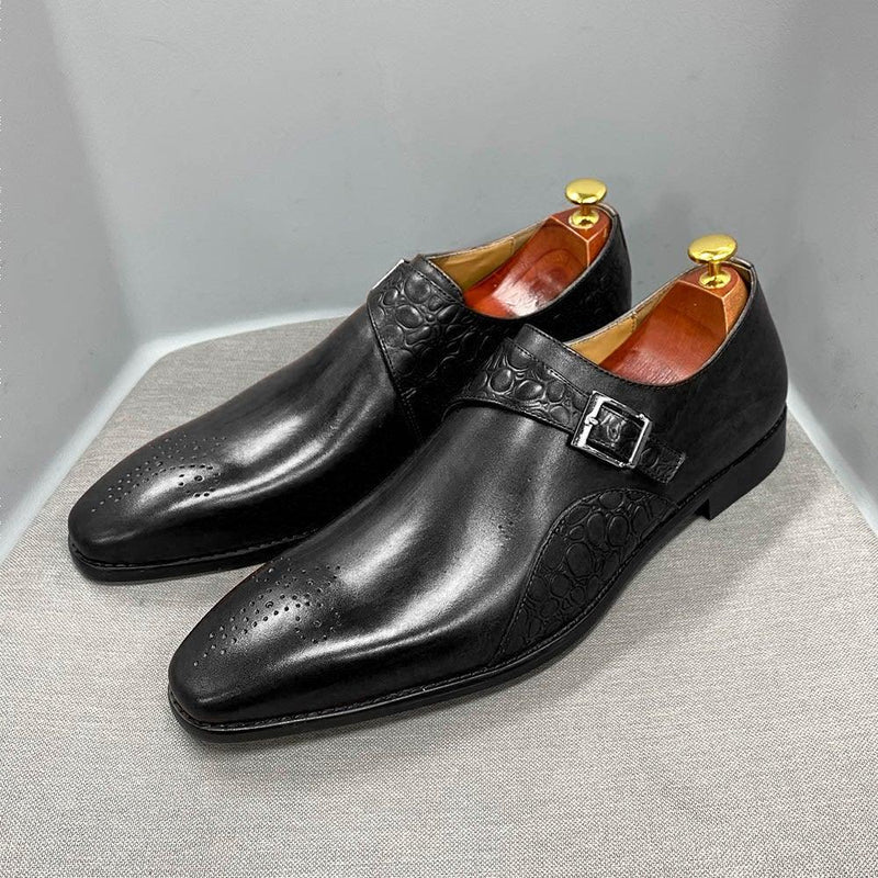 Men's Luxurious Genuine Leather Handmade Strap Oxfords - AM APPAREL