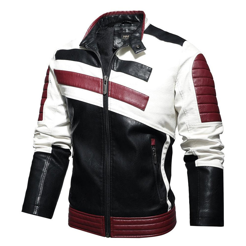 Men's Multi Color Faux Leather Bomber Jacket - AM APPAREL