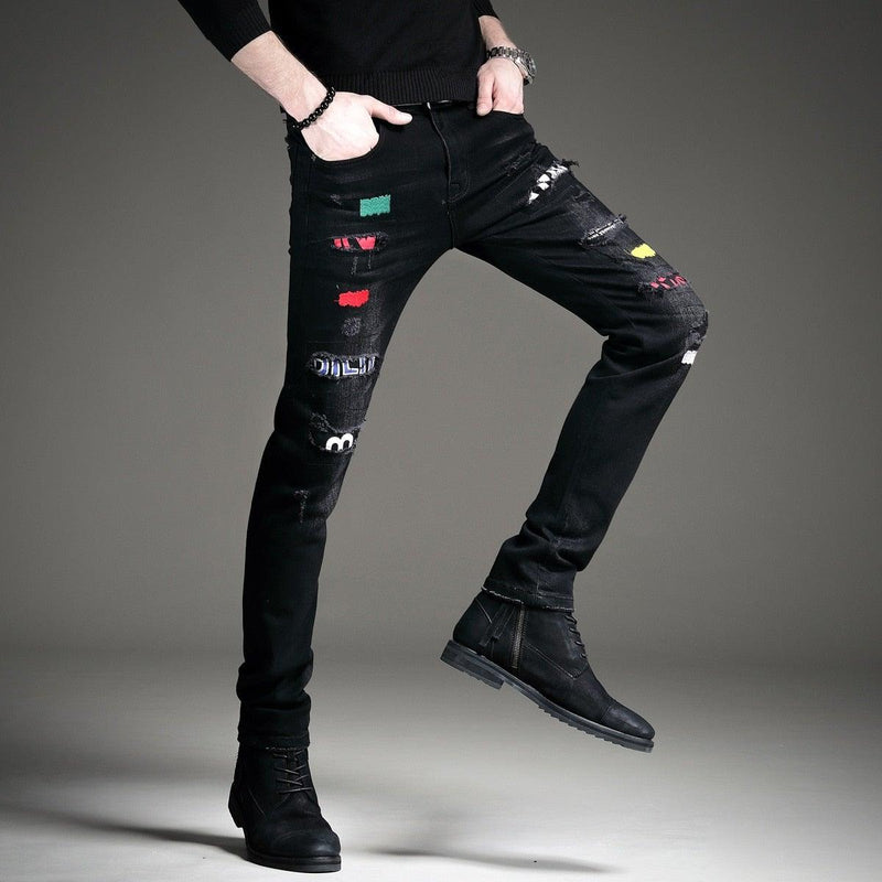 Men's Patchwork Korean Style Jeans - AM APPAREL
