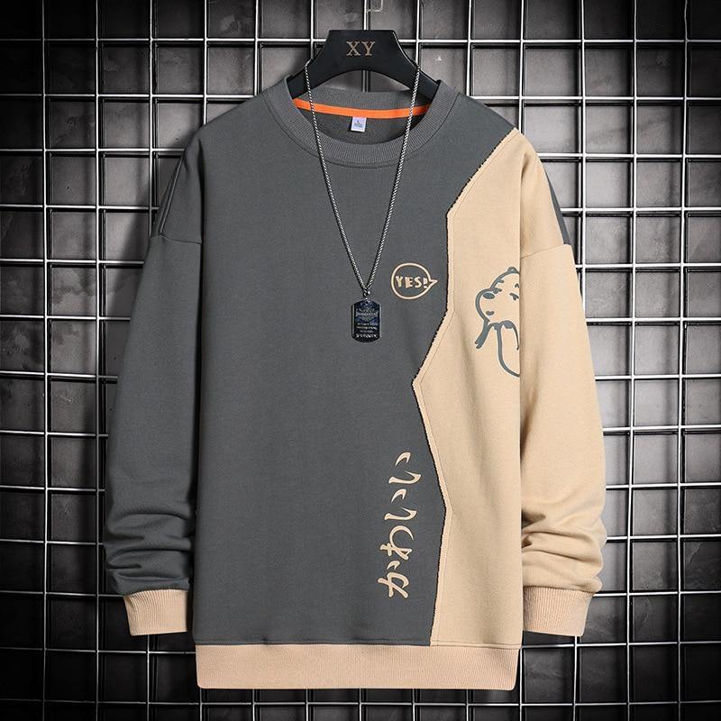 Men's Patchwork Round Collar Sweatshirt - AM APPAREL