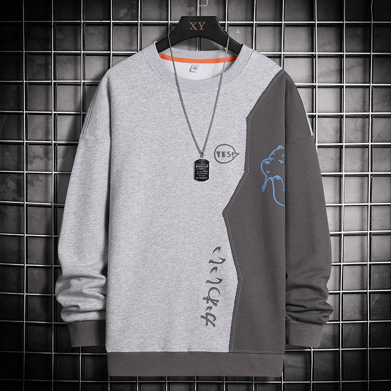 Men's Patchwork Round Collar Sweatshirt - AM APPAREL