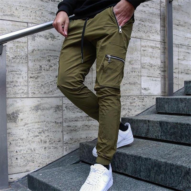 Men's Slim Fit Workout Multi-pocket Elastic Joggers - AM APPAREL