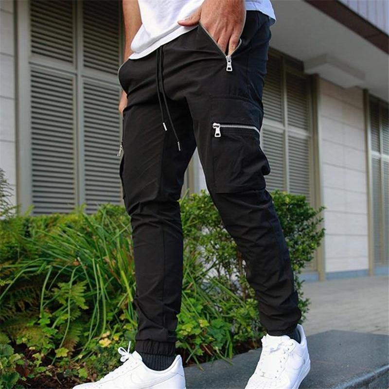 Men's Slim Fit Workout Multi-pocket Elastic Joggers - AM APPAREL