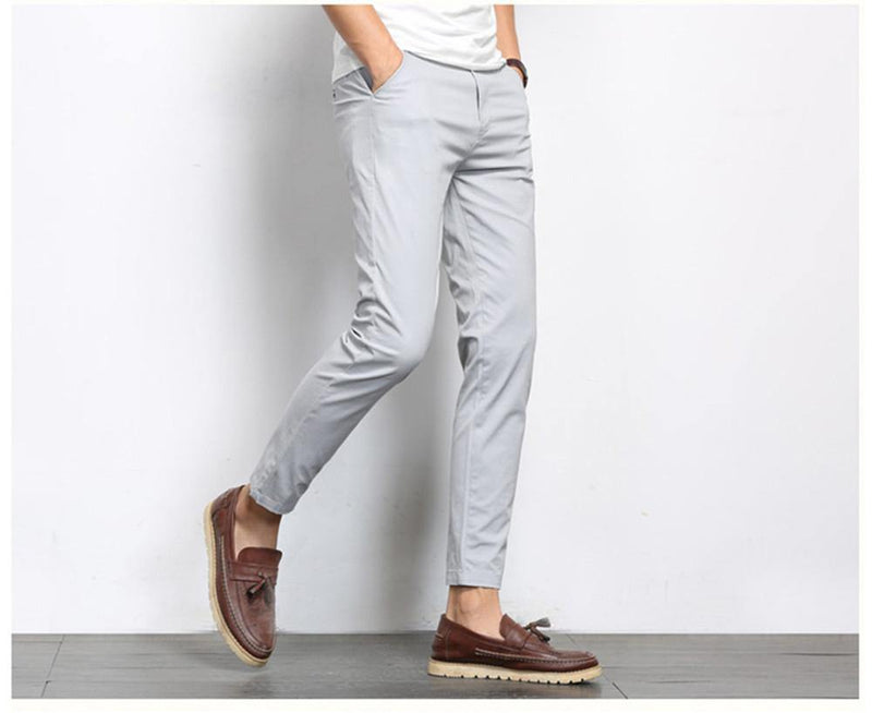 Men's Solid Color Straight Ankle-Length Pants - AM APPAREL