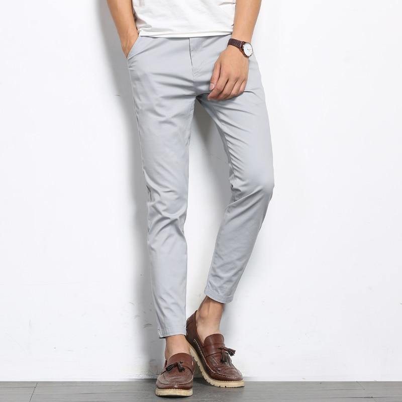 Men's Solid Color Straight Ankle-Length Pants - AM APPAREL