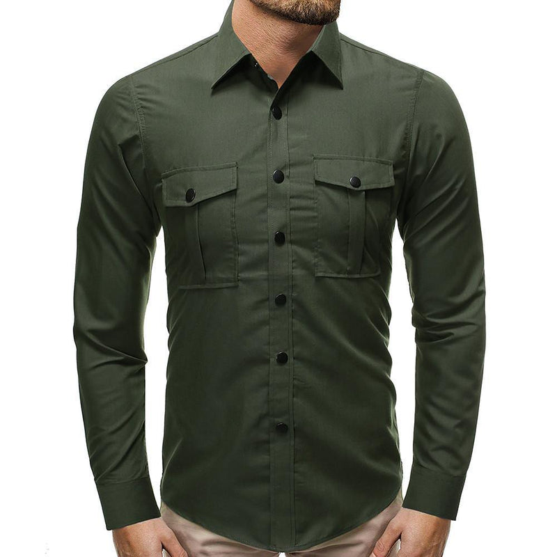 Men's Solid Colored Side Pocket Shirt - AM APPAREL
