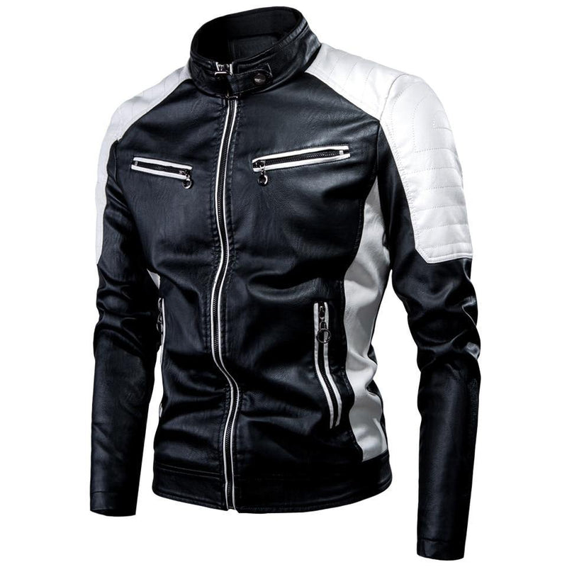 Men's Spring Casual Spliced Faux Leather Jacket - AM APPAREL