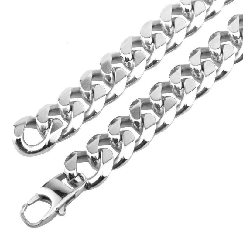 Men's Stainless Steel Long Silver Necklace - AM APPAREL