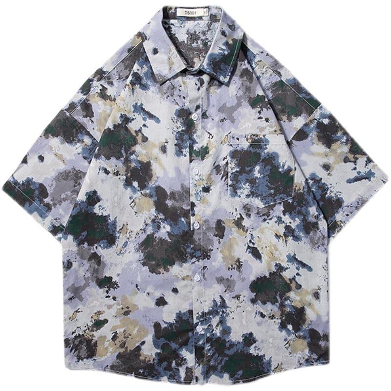 Men's Tie Dye Print Lightweight Short Sleeved Shirt - AM APPAREL