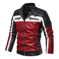 Men's Tri Color Patchwork Faux Leather Jacket - AM APPAREL