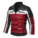 Men's Tri Color Patchwork Faux Leather Jacket - AM APPAREL