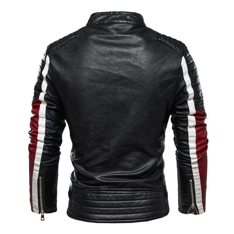 Men's Tri Color Patchwork Faux Leather Jacket - AM APPAREL