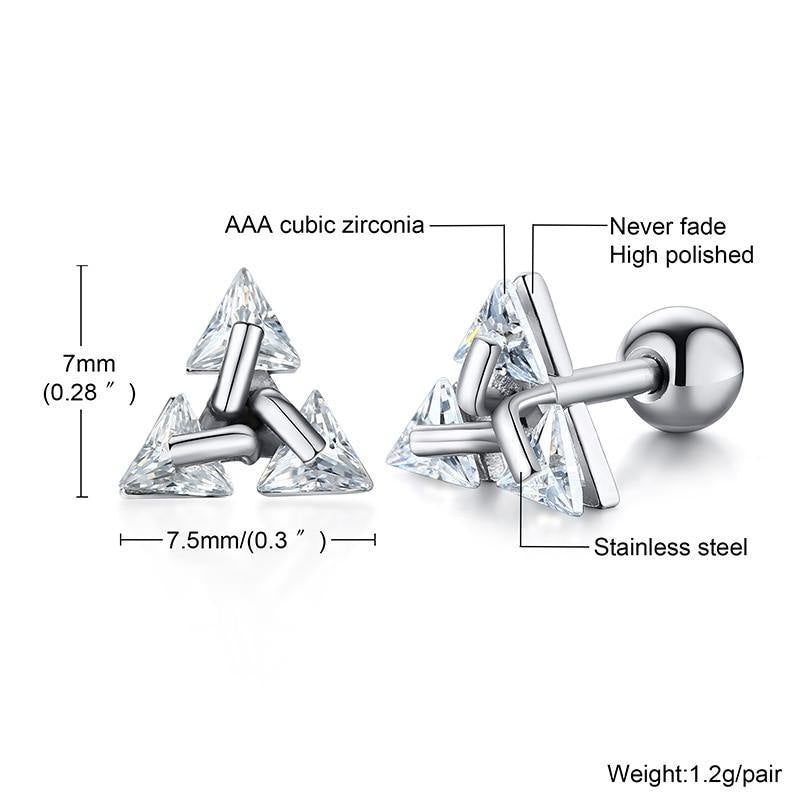 Men's Triangle Shaped Crystal Stud Earrings - AM APPAREL