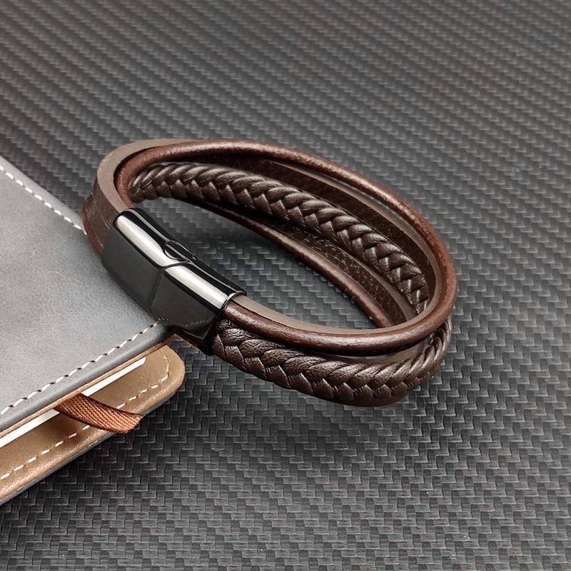 Men's Woven Multi-layer Leather Bracelet - AM APPAREL