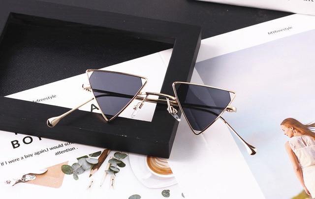 Metal Golden Frame Triangle Shaped Sunglasses - AM APPAREL