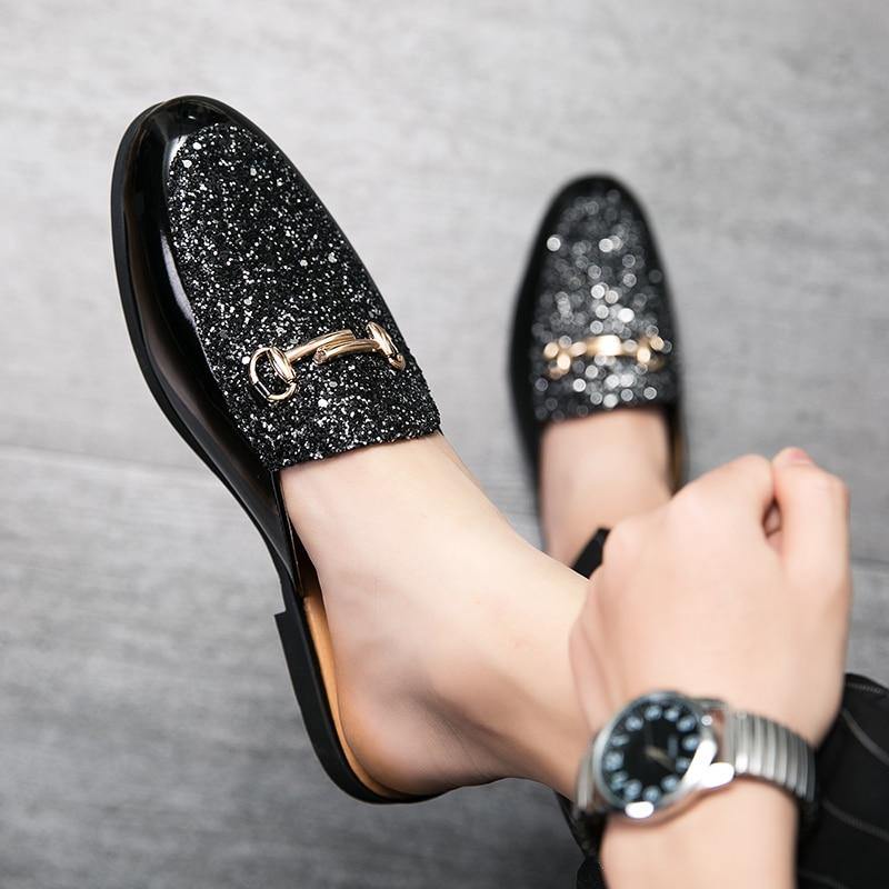 Mne's Pantent Leather Mules Backless Loafers - AM APPAREL