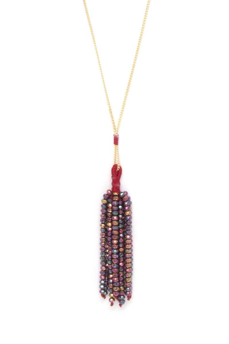 Multi Color Beaded Tassel Necklace - AM APPAREL