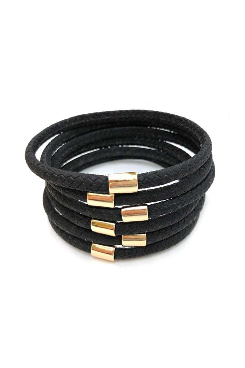Multi Faux Leather Bangle Bracelet - AM APPAREL