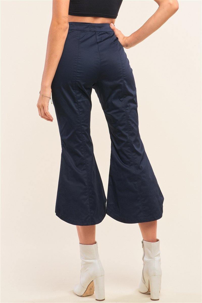 Navy Solid High Waisted Retro Bell Bottom Flare Pants - AM APPAREL