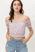 Off Shoulder Cropped Puff Sleeve Top - AM APPAREL