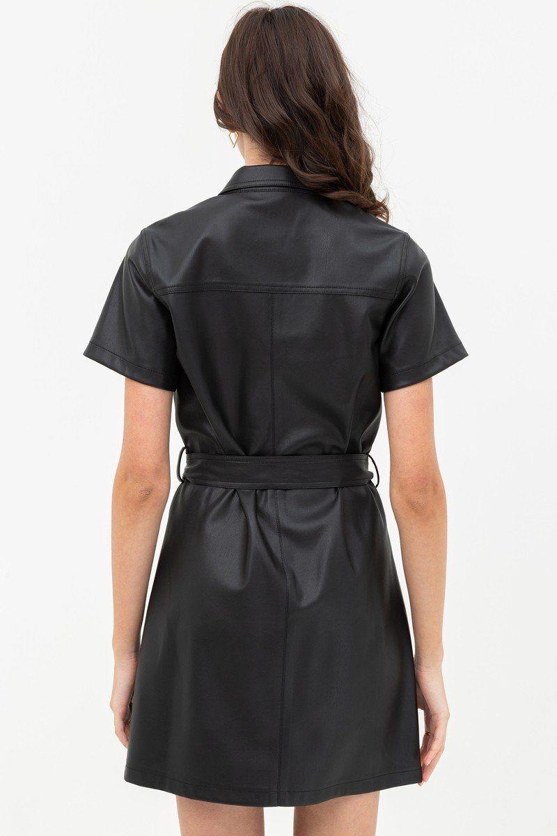 Over Shirt Silhouette Pleather Dress - AM APPAREL