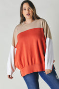 Plus Round Neck Multicolored Oversized Sweater - AM APPAREL