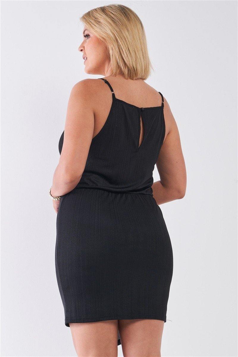 Plus Size Black Surplice Neckline Cami Mini Dress - AM APPAREL